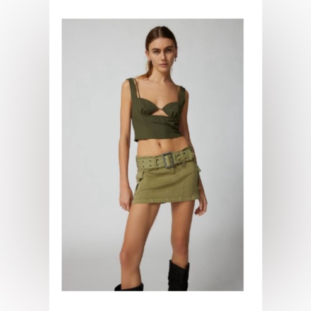 Urban Outfitters Joan belted micro mini skirt in moss